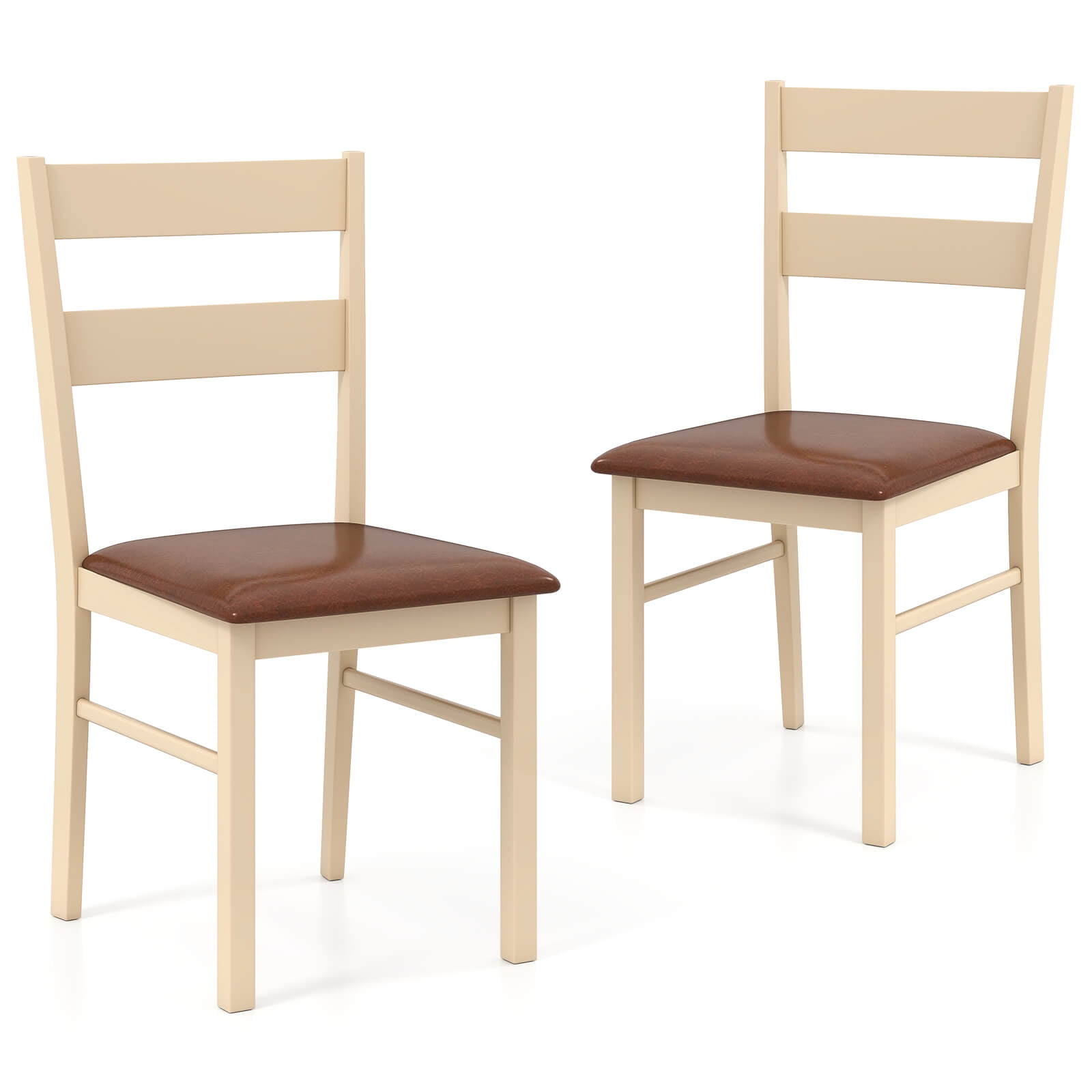 Wooden Dining Chairs Set of 2 with High Back and Rubber Wood Frame-Natural