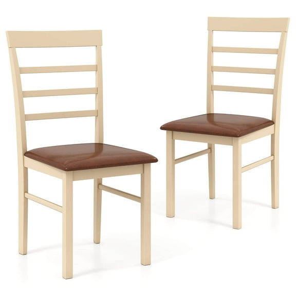 Costway Wooden dining chair set of 2 with rubber wood frame padded seat for kitchen
