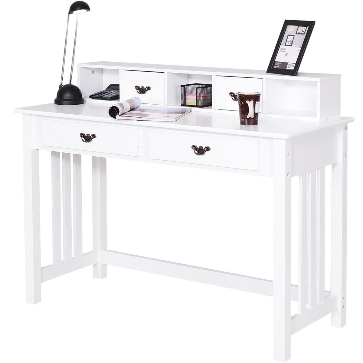 Costway Writing Desk Mission White Home Office Computer Desk 4 Drawer
