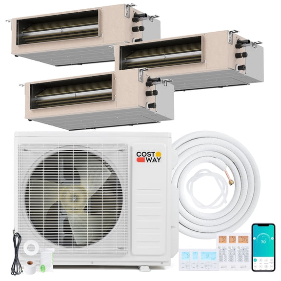 Costway X-Pro 27000 BTU 3 Zone 9K + 9K +9K Concealed Ducted Mini Split AC, 24 SEER2, WiFi Enabled