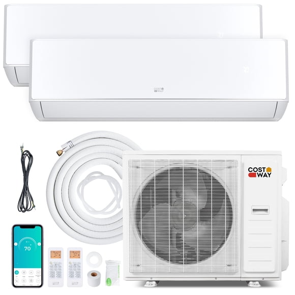 Costway X-Pro 35000 BTU 2 Zone 9K + 24K Mini Split Air Conditioner Heat Pump, Line Set Included