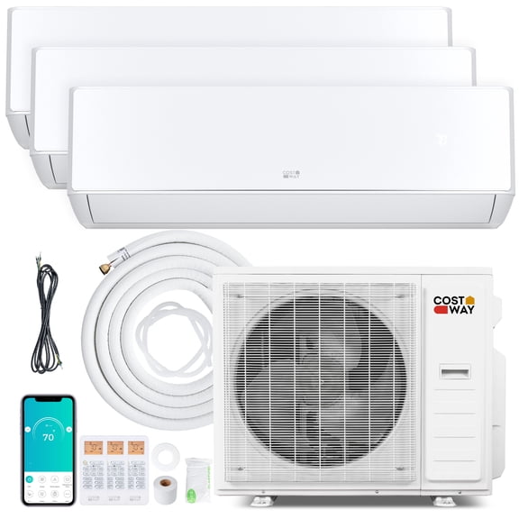 Costway X-Pro 35000 BTU 3 Zone 9K + 9K + 9K Mini Split Air Conditioner Heat Pump, Line Set Included
