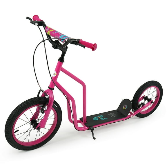 Costway Youth Scooter Kick Scooter with Adjustable Handlebar Dual Brakes for Teens Pink
