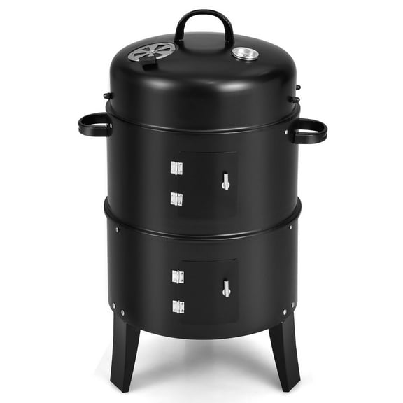 Costway3-in-1 Vertical Charcoal Smoker  Portable BBQ Smoker Grill with Detachable 2 Layer