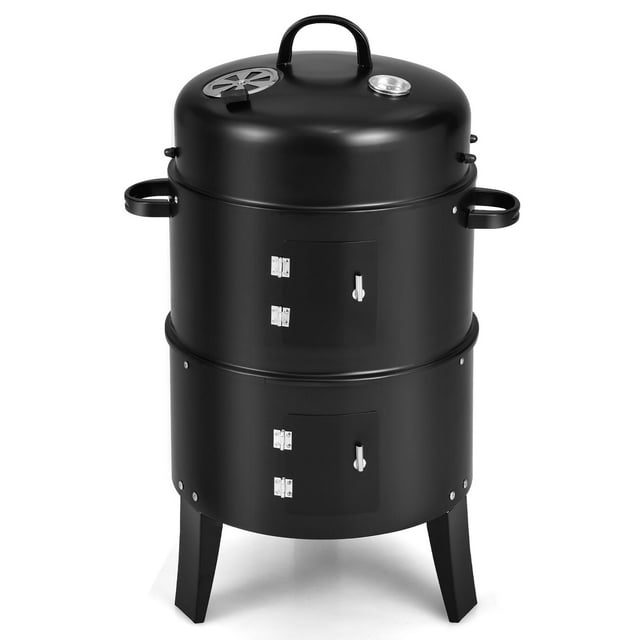 Costway Outdoor 3in1 Vertical Charcoal BBQ Smoker Grill, Portable, 2