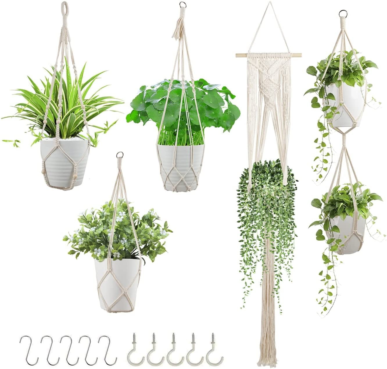 Costyle 5 Pack Macrame Plant Hanger Indoor Outdoor Hanging Planter Holder  for Boho Home Decor(Ivory), 5 Styles - Walmart.com