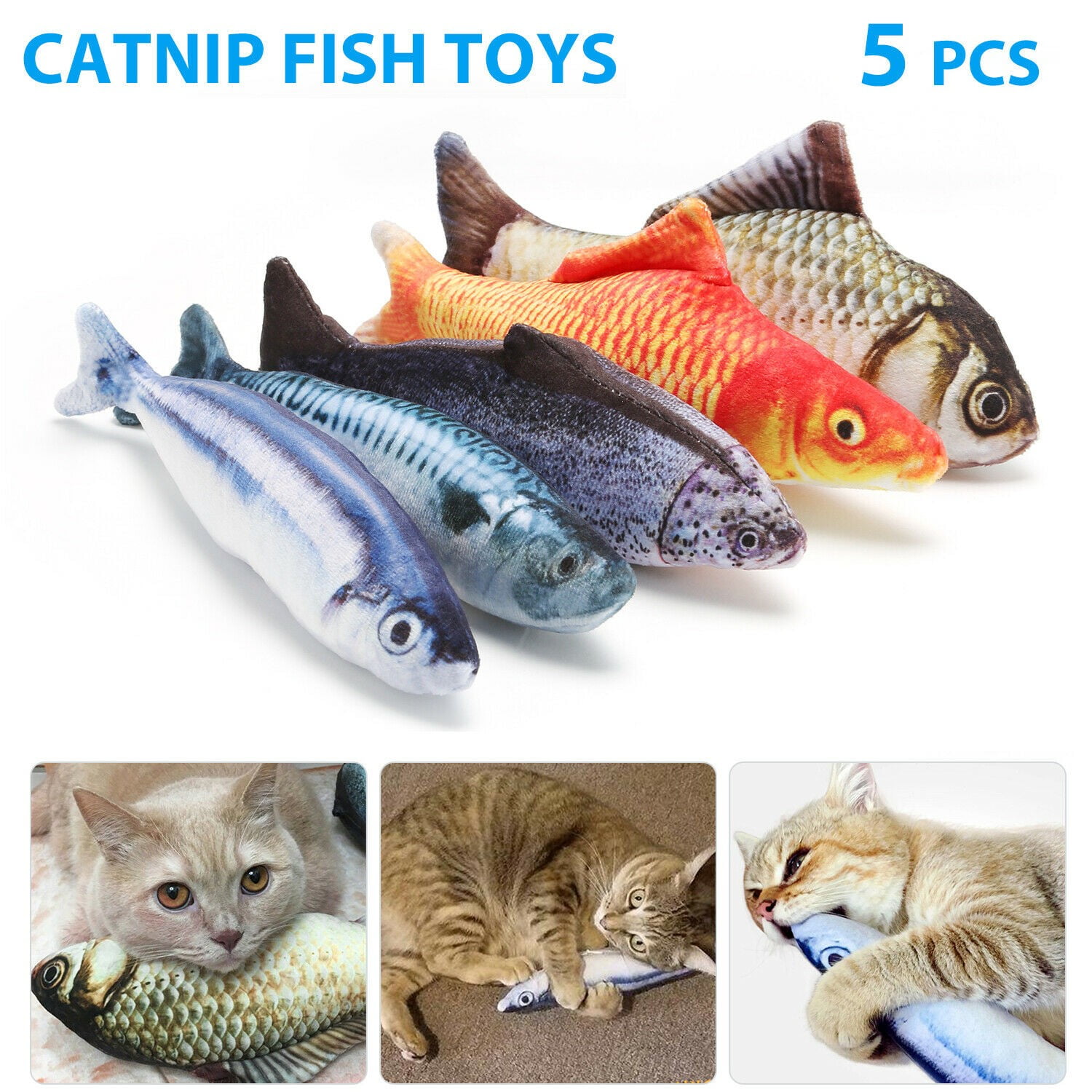 Costyle 5 Pack Realistic Fish Catnip Plush Toys 3D Soft Interactive