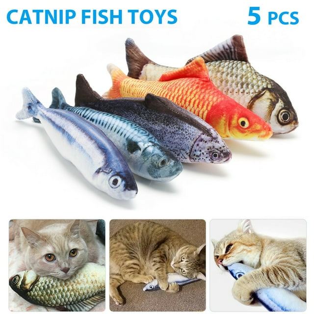 Costyle 5 Pack Realistic Fish Catnip Plush Toys 3D Soft Interactive