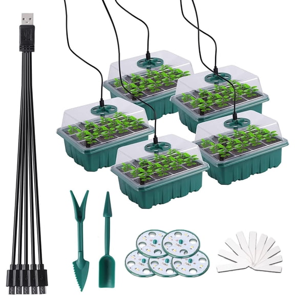Costyle 5 Pack Seed Starter Trays with Grow Light Indoor Gardening Germination Trays Seed Starter Kit