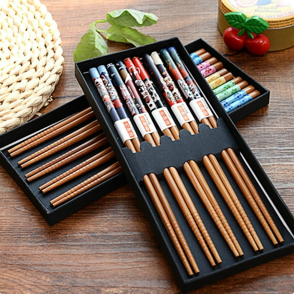 5 Pairs Japanese Lucky Cat Bamboo Chopsticks Non-Slip Kitchen Handmade Gift Set Reusable