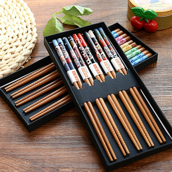 5 Pairs Japanese Lucky Cat Bamboo Chopsticks Non-Slip Kitchen Handmade Gift Set Reusable