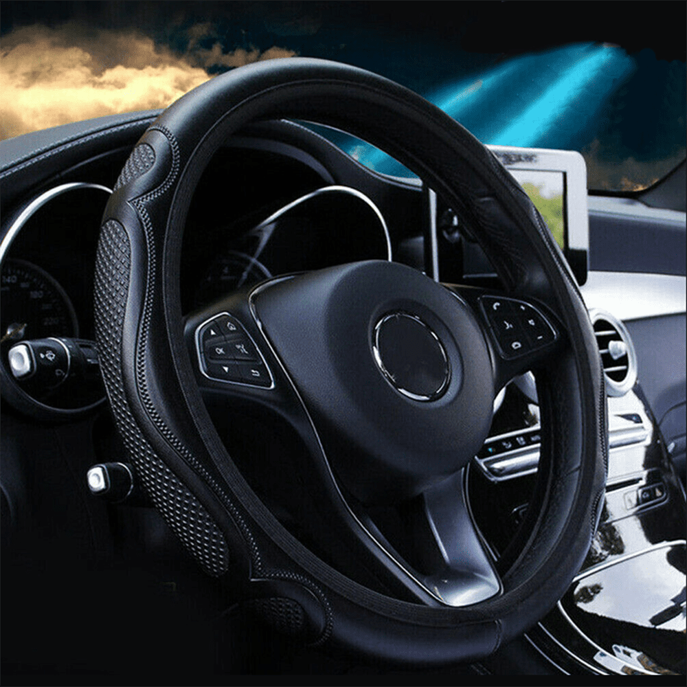 Costyle Leather Car Steering Wheel Cover Non-slip Black - Universal Fit