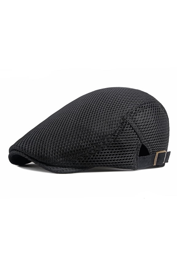 Men's Mesh Flat Cap Breathable Adjustable Summer Gatsby Newsboy Hat Beret Cabbie Ivy Hat, Black