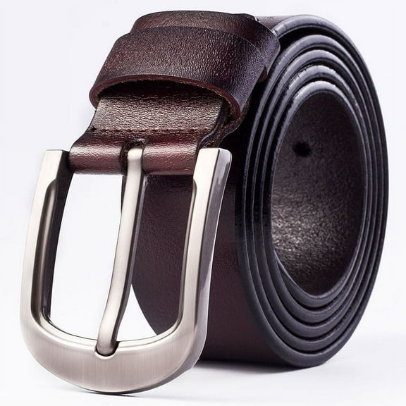 Costyle Mens Genuine Leather Belt Belts with Classic Silver Buckle, Brown