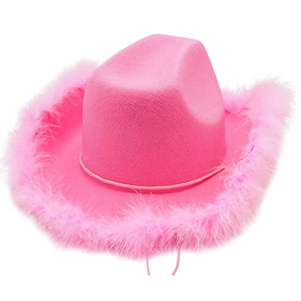 Costyle Pink Cowgirl Hat with Fluffy Feathers Novelty Cowboy Hat Party