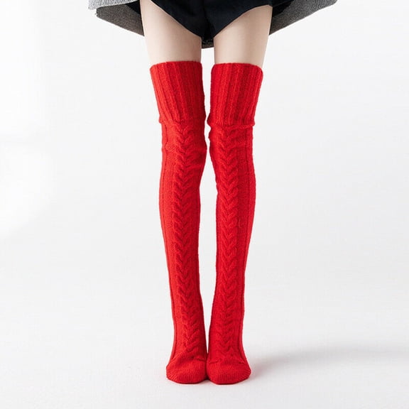 Costyle Women's Knit Thigh High Boot Socks Extra Long Winter Stockings Leg Warmers, Red