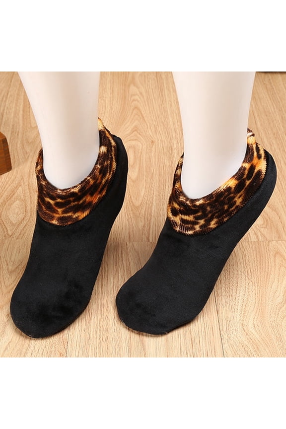 Women's Winter Warm Gripper Socks Non Slip Leopard Soft Thermal Socks 1Pair, Black