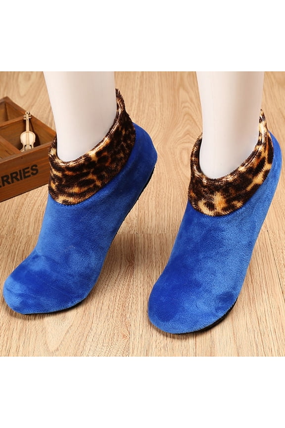 Women's Winter Warm Gripper Socks Non Slip Leopard Soft Thermal Socks 1Pair, Blue