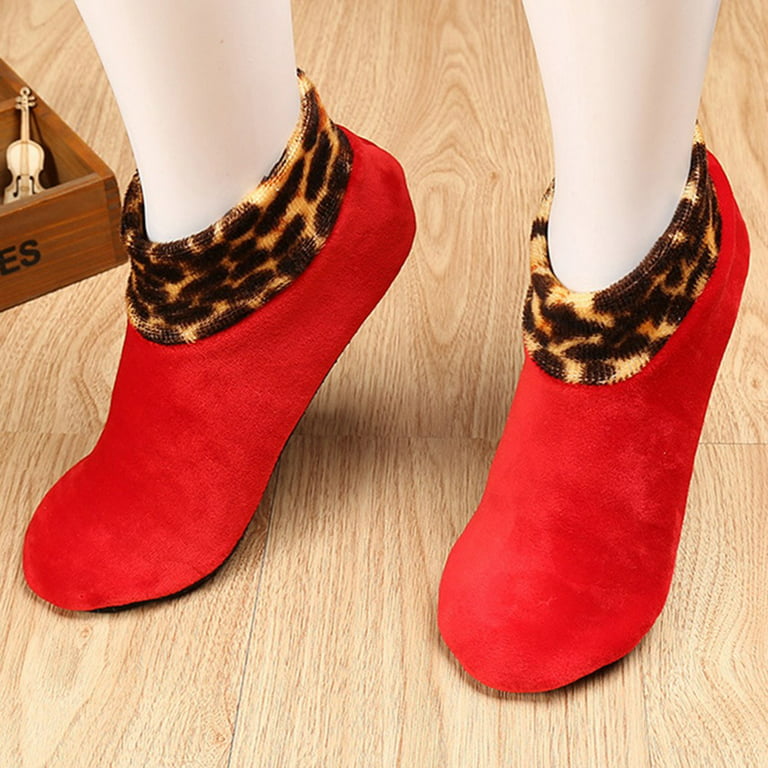 Costyle Women's Winter Warm Gripper Socks Non Slip Leopard Soft Thermal  Socks 1Pair, Red 