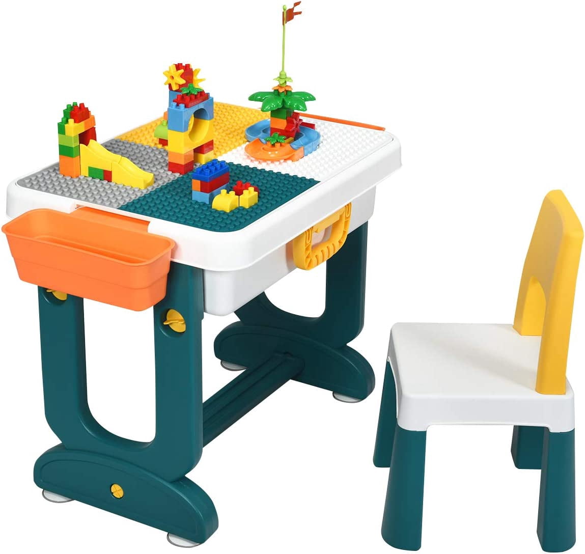 Costzon 5 in 1 Kids Multi Activity Table and Chair Set, Building Block ...
