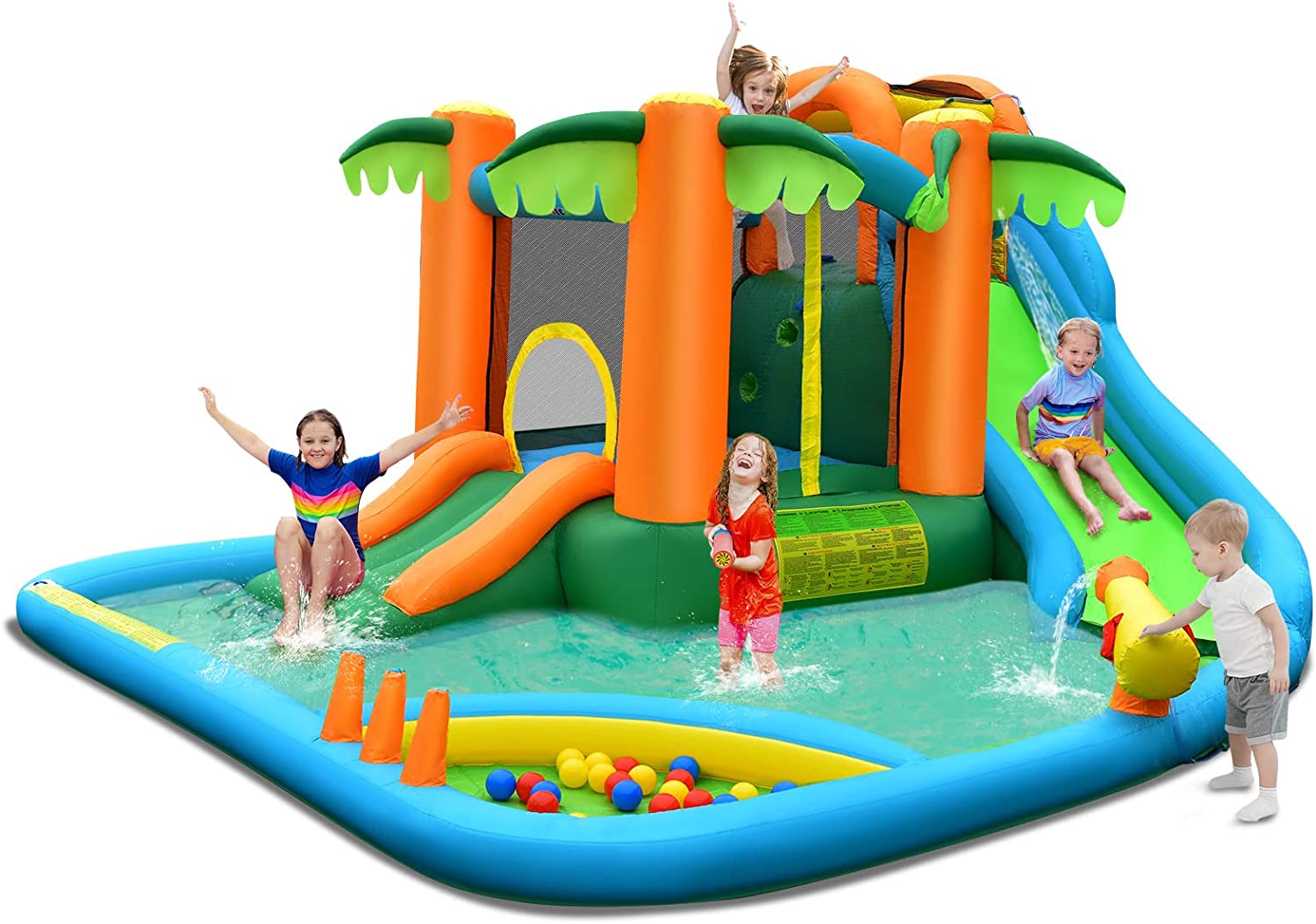 Costzon Inflatable Water Slide, Mega Water Bounce House Combo for Kids ...