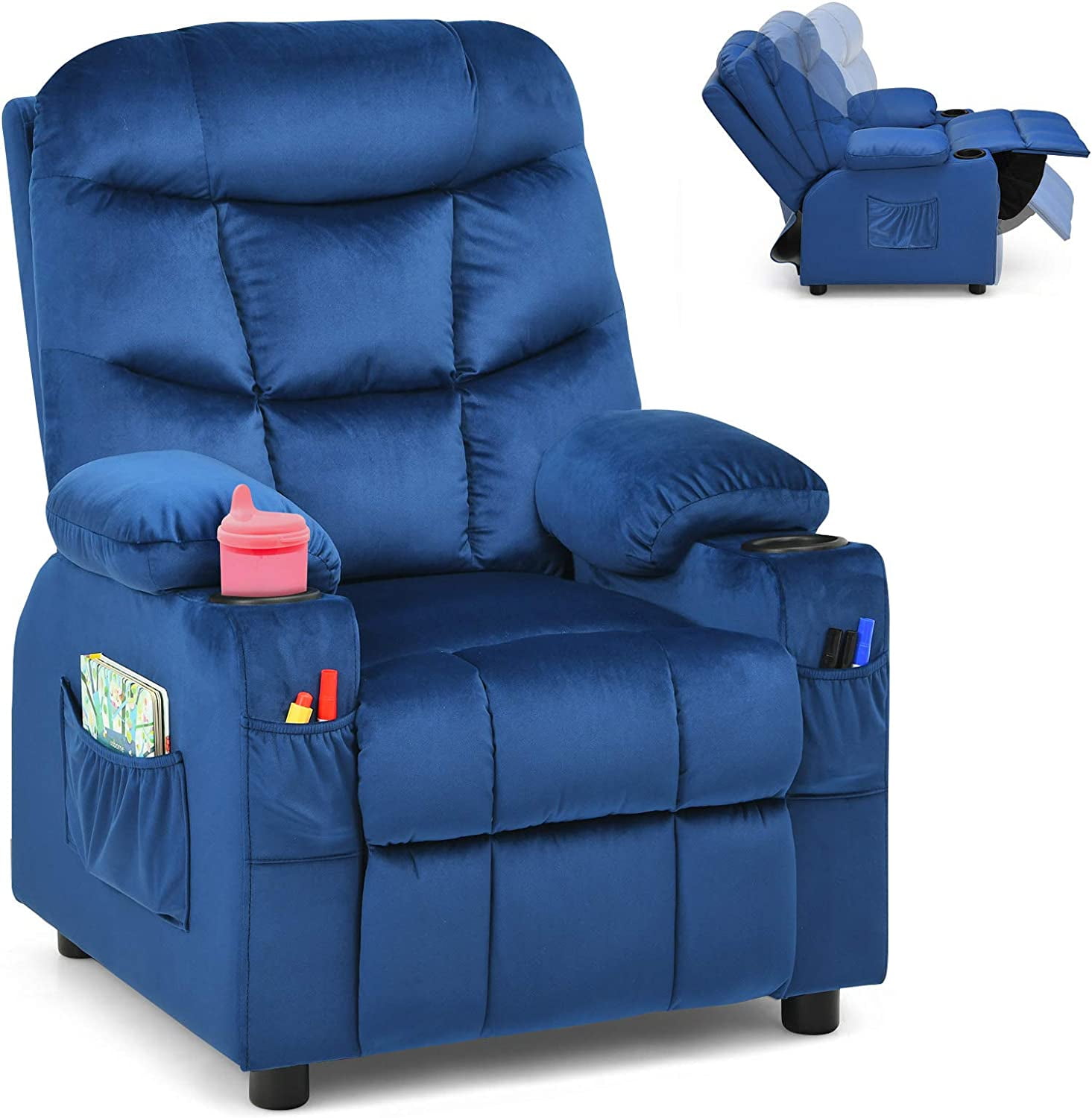Costzon Kids Recliner Chair with Cup Holder Adjustable Velvet Lounge