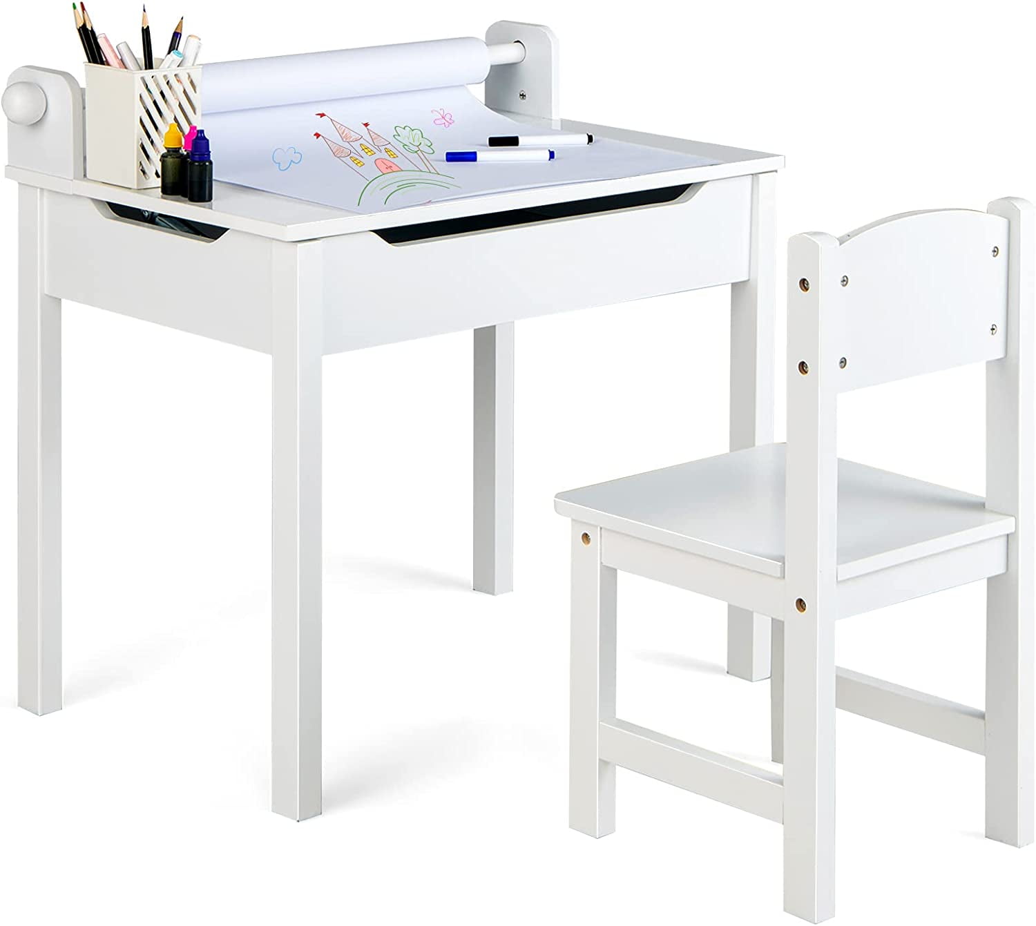 Costzon Kids Table and Chair Set, Flip Top Kids Art Craft Table w/Chair ...