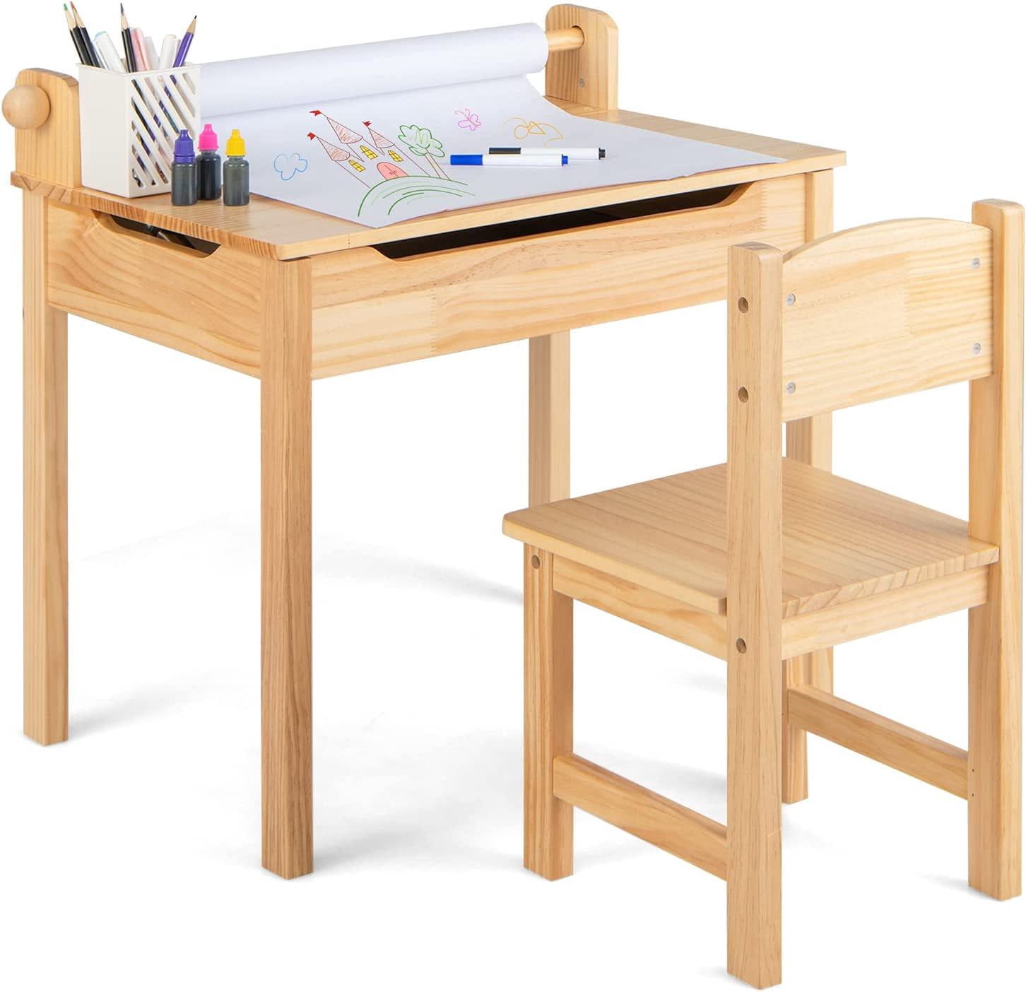 Costzon Kids Table and Chair Set, Flip Top Kids Art Craft Table w/Chair ...