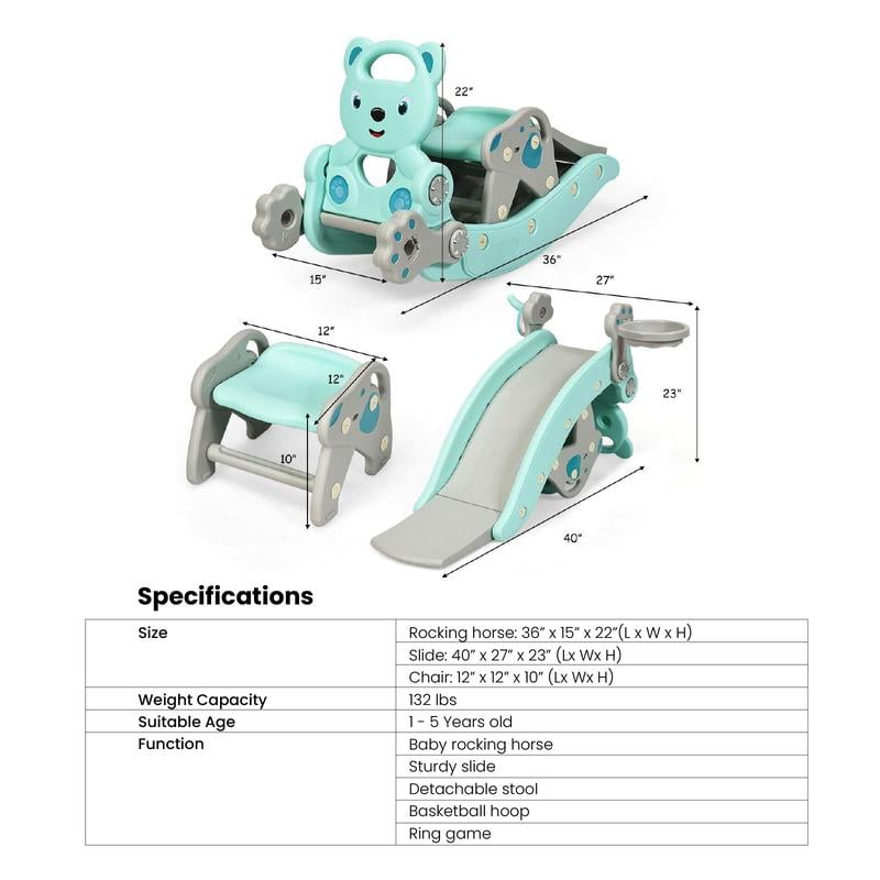 Costzon Slide Rocking Playset with Basketball Hoop, Rocking Horse ...