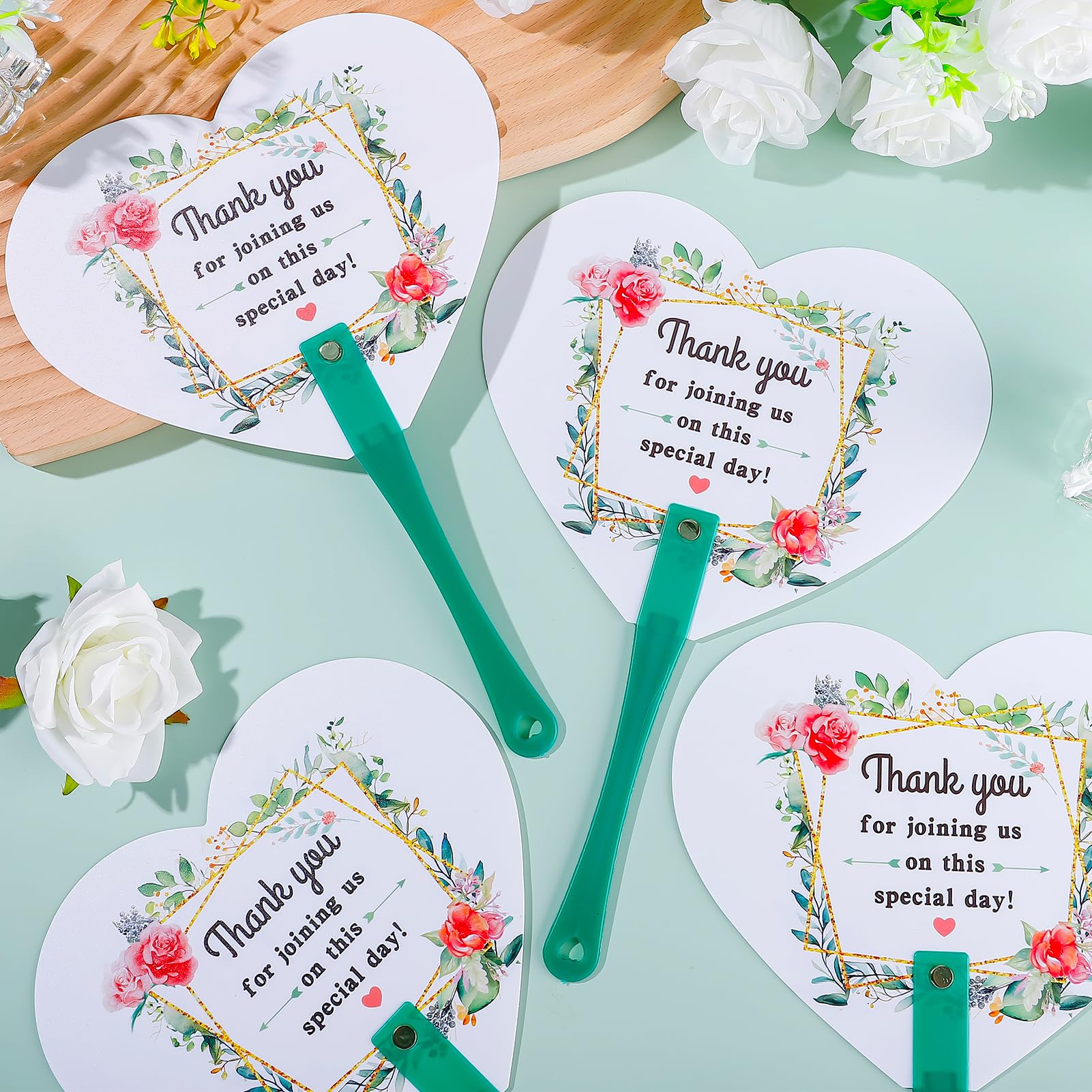 Cosweet 50 Pcs Wedding Fans for Guests Personalized Hand Fans Bulk