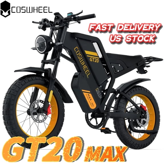 COSWHEEL GT20 Max 2000W Electric Bike for Adults, 40MPH EBike with 60V 40AH Removable Battery, 7-Speed, 20" x 4.0 Fat Tire, UL2849