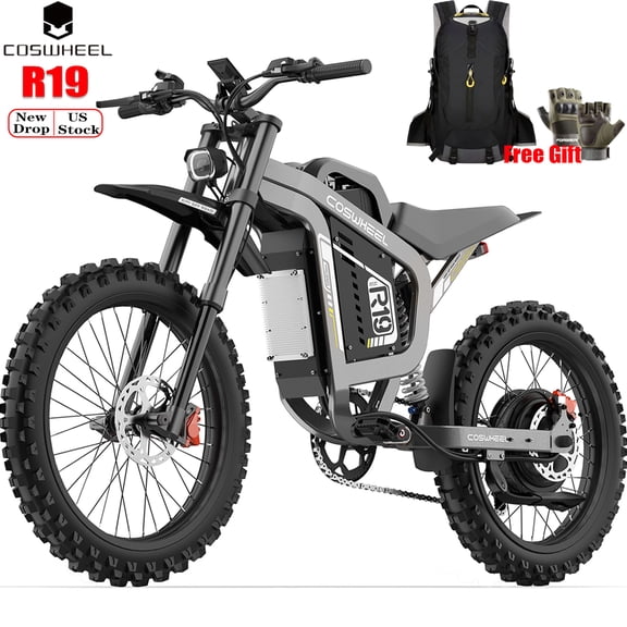 Coswheel R19 50MPH Off-Road Electric Bike for Adults,6000W Peak Motor,72V40Ah Battery 124Mi Range,19" Tires E-Mountain Bike with Hydraulic Brakes & Full Shock Absorption, UL2849