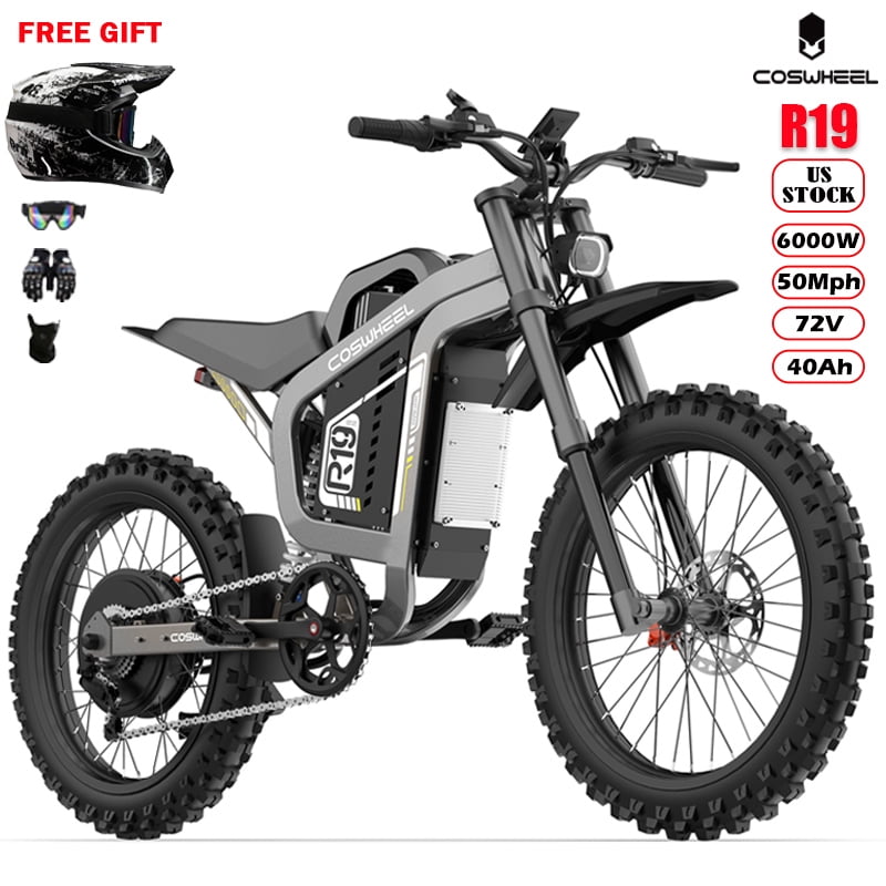 Coswheel R19 50MPH Off-Road Electric Bike for Adults,6000W Peak Motor,72V40Ah Battery 124Mi Range,19" Tires E-Mountain Bike with Hydraulic Brakes & Full Shock Absorption, UL2849