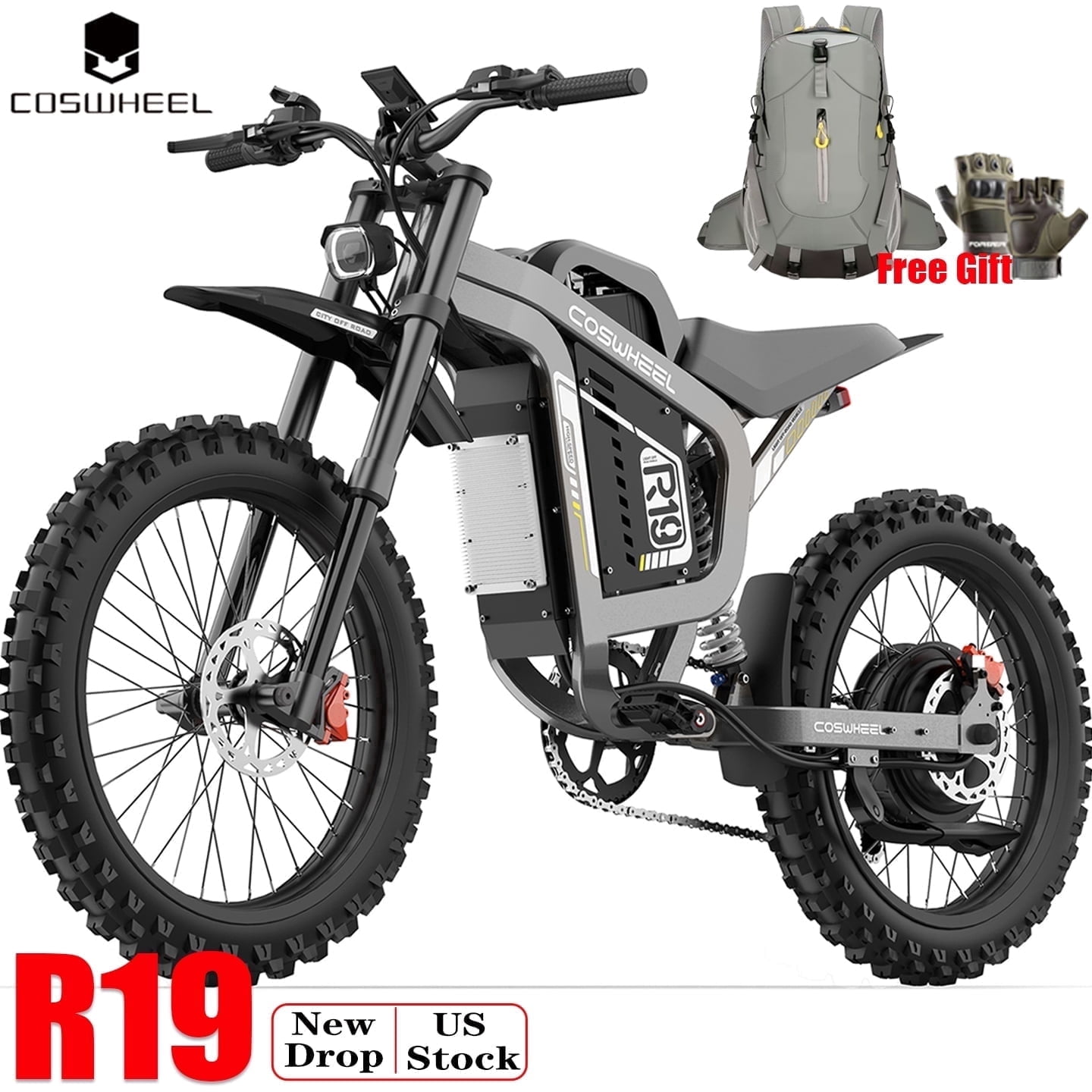 Coswheel R19 Electric Motorcycle for Adult,9000W Peak 60 Mph ,72V 40AH 125 Miles Electric Dirt Bike,19"Off-Road Tires,Hydraulic Brakes