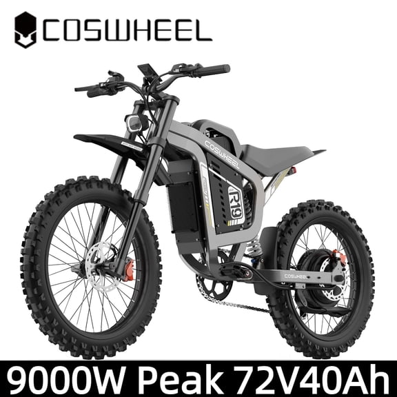 Coswheel R19 Motorized Dirt Bikes, 9000W Peak 72V 40Ah, 60MPH Max Speed, 124 Miles Range, Full Suspension, UL2849 Certified
