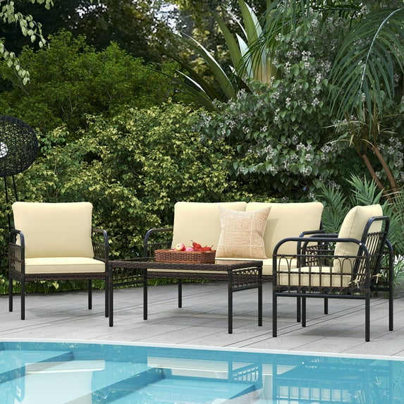 Costway 8 PCS Patio Furniture Set Outdoor Wicker Conversation Bistro Set with Soft Cushions