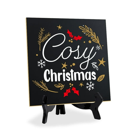 Cosy Christmas 5"x 5" Square Table Sign With Acrylic Easel | Christmas Home Decor