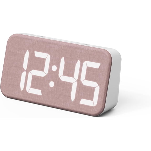 Cosy Fabric LED Desk Clock, Digital Alarm Clock with USB Charging Port, 12/24H Mode, Temperature Display, Alarm & Snooze, Cozy Atmosphere, Non-Slip Silicone pad for Stability (Ash Pink)