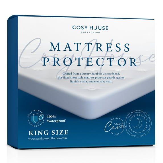 Cosy House Collection King Size Luxury Bamboo Mattress Protector - 100% Waterproof, & Vinyl Free - Stays Cool - Stain Protection - Premium Breathable Noiseless Fitted Bed Cover (King)
