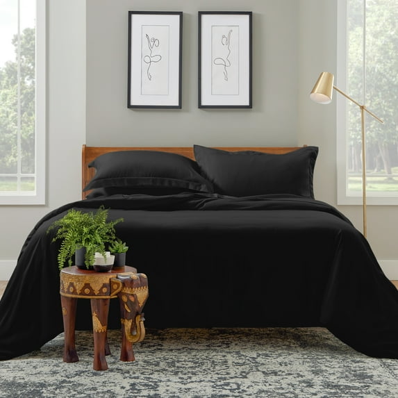 Cosy House Collection Luxury Bamboo Duvet Cover Set 2-Piece - Ultra Soft Bedding - Zippered Comforter Protector, Includes 1 Pillow Sham - Twin/Twin XL - Black