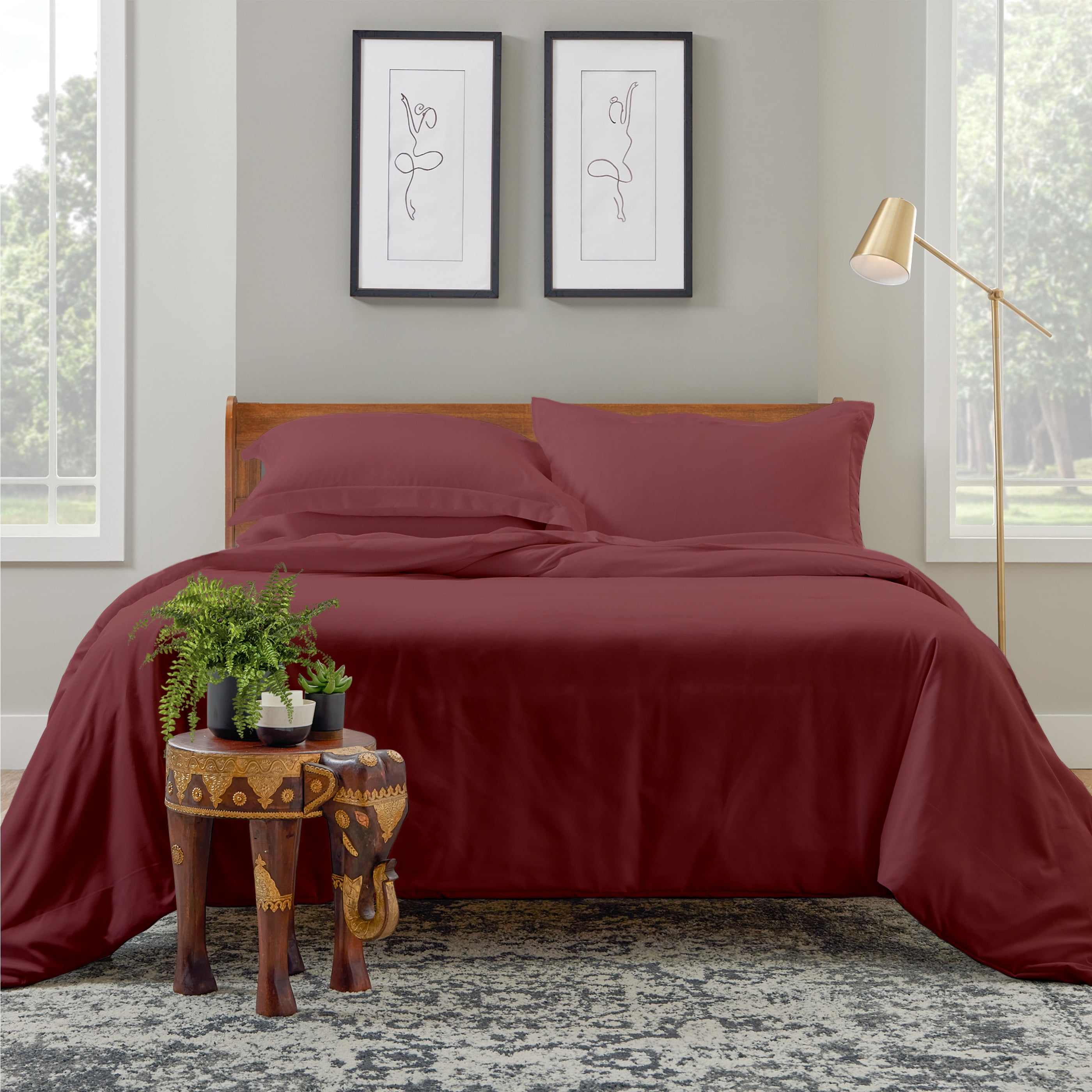 Cosy House Collection Luxury Bamboo Duvet Cover Set 2-Piece - Ultra Soft Bedding - Zippered Comforter Protector, Includes 1 Pillow Sham - Twin/Twin XL - Burgundy