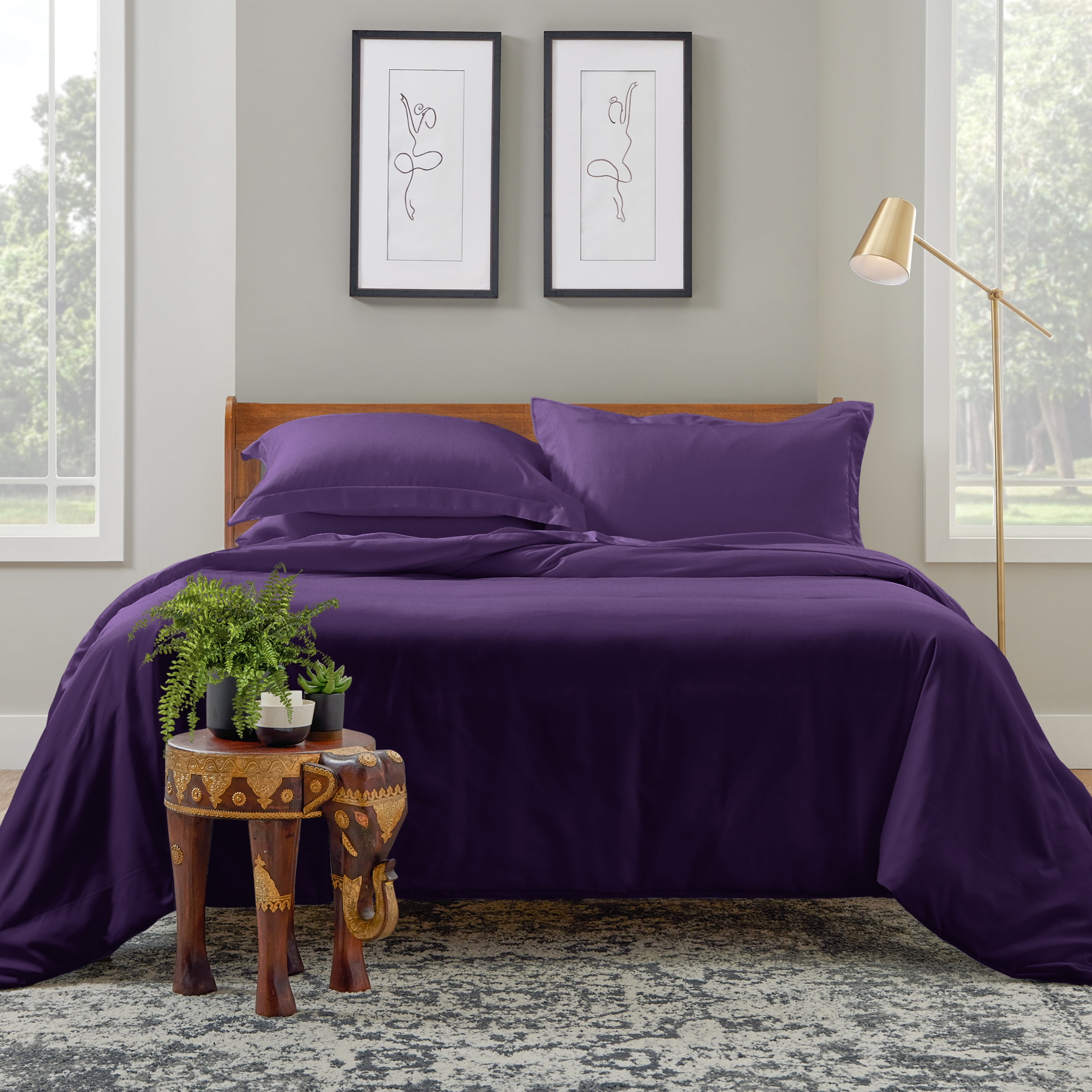 Purple Bamboo Rayon and Polyester 3-Piece Duvet Cover Set