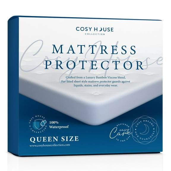 Cosy House Collection Queen Size Luxury Bamboo Mattress Protector - 100% Waterproof, & Vinyl Free - Stays Cool - Stain Protection - Premium Breathable Noiseless Fitted Bed Cover (Queen)