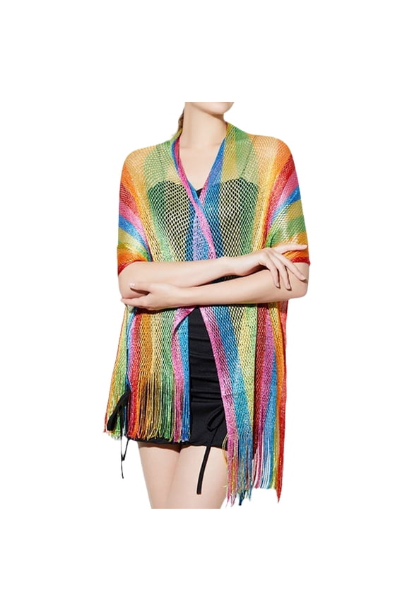 Cosy Rainbow Striped Scarf Colorful Pattern Shawl Scarf for Autumn and Winter
