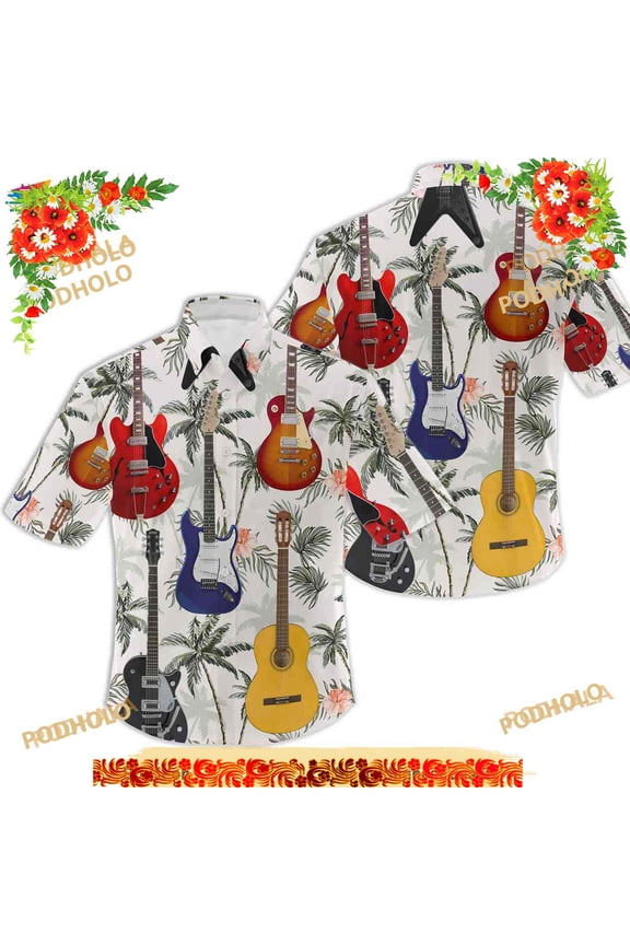 Cosy Store Guitar Funny Hawaiian Shirt, Button Down Funny Hawaii Shirt