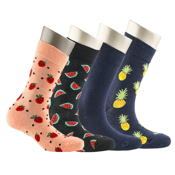 Cosyfeel Crew Socks for Women 4-Pack Soft Cozy Cotton Women's Cotton Eco-Friendly Cute Patterns Multicolor Women Sock (Fruits, 6-9 US)
