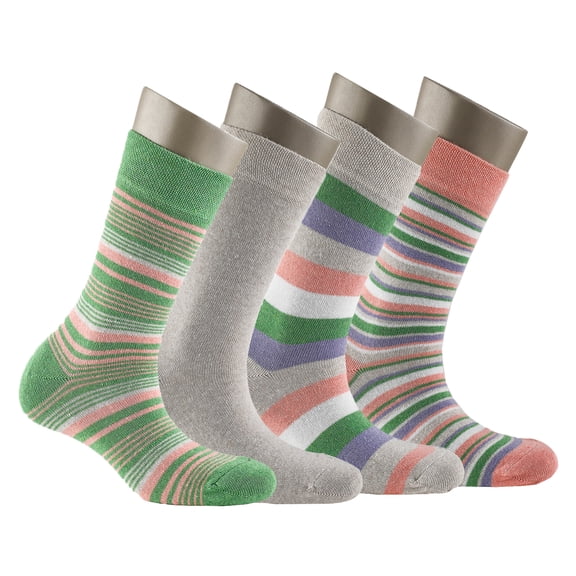 Cosyfeel Crew Socks for Women 4-Pack Soft Cozy Cotton Women's Cotton Eco-Friendly Cute Patterns Multicolor Women Sock (Stripes, 6-9 US)