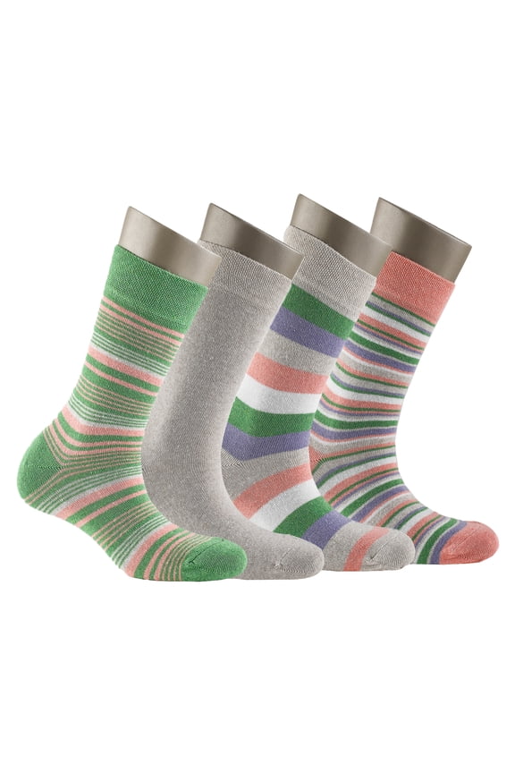 Crew Socks for Women 4-Pack Soft Cozy Cotton Women's Cotton Eco-Friendly Cute Patterns Multicolor Women Sock (Stripes, 6-9 US)