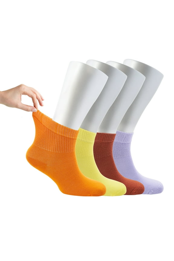 ® Women Loose Diabetic Socks | 4-Pair Neuropathy Ankle Socks for Ladies | Super Soft Eco-Friendly Thin Bamboo Material | Durable with Seamless Toe and Non-Binding Top | 4 Seasons