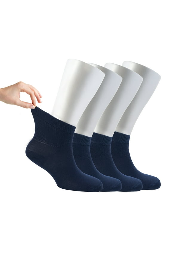 Women Loose Diabetic Socks | 4-Pair Neuropathy Ankle Socks for Ladies | Super Soft Eco-Friendly Thin Bamboo Material | Durable with Seamless Toe and Non-Binding Top | 4 Seasons